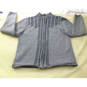 Karen Scott Petite Gray Cotton Cable Knit Zip-Up Cardigan Sweater M Australia